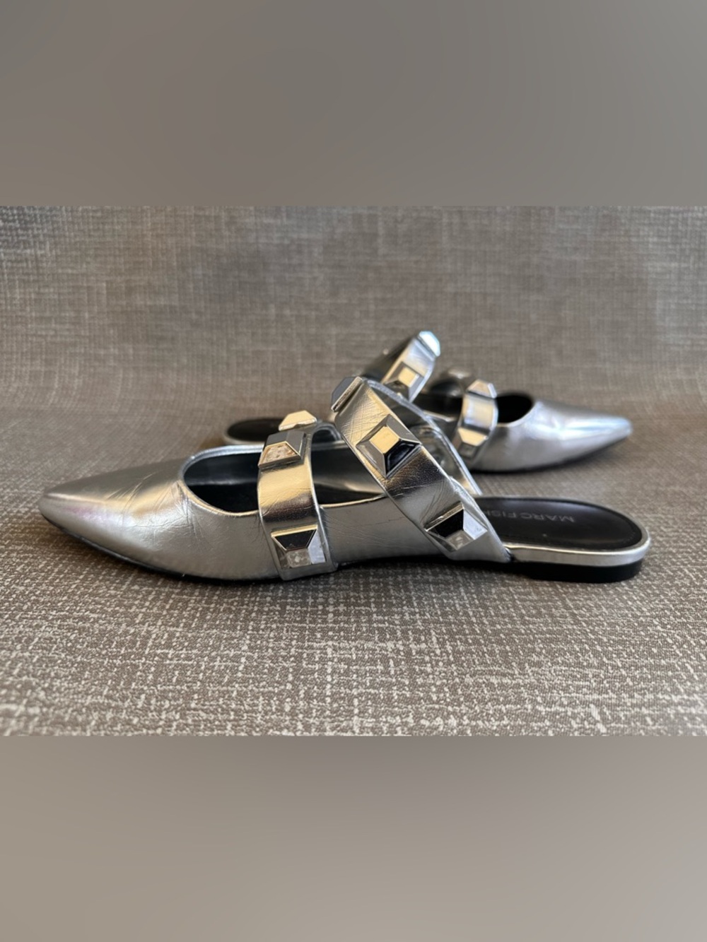 Marc Fisher Silver Studded Pointed Mary Jane Mules 7.5 - Picture 3 of 8